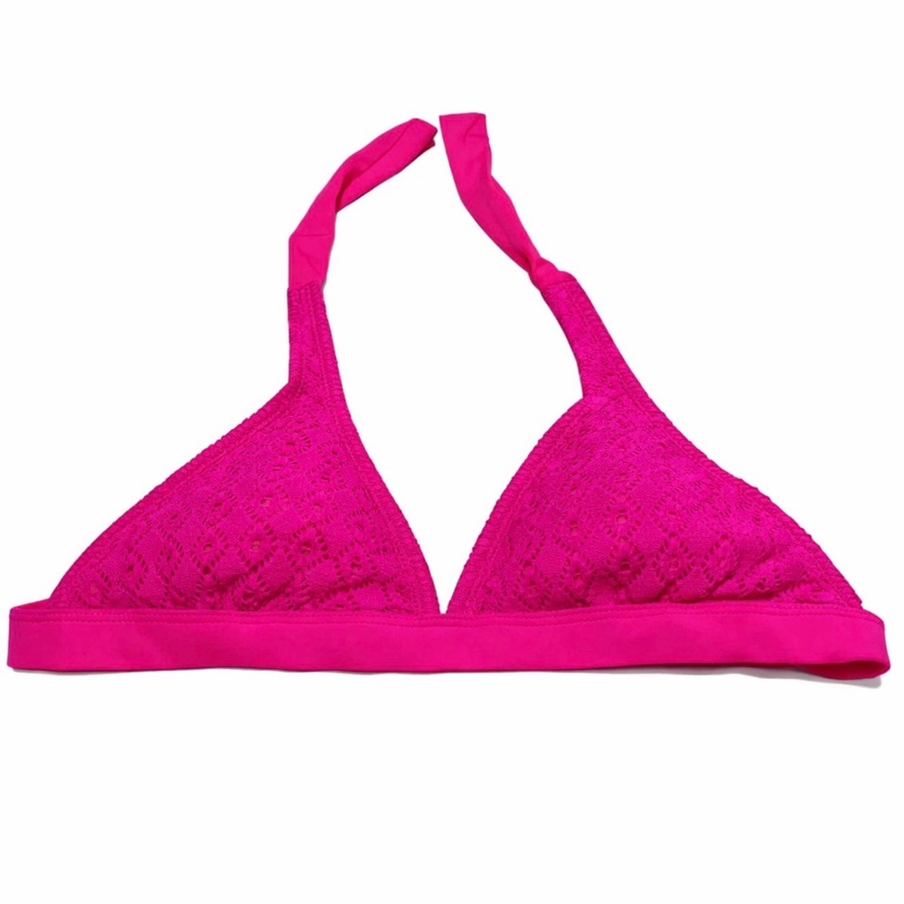 Pink Crochet Bikini Top Joe Boxer Triangle Halter Padded Swim Top - Size Small
